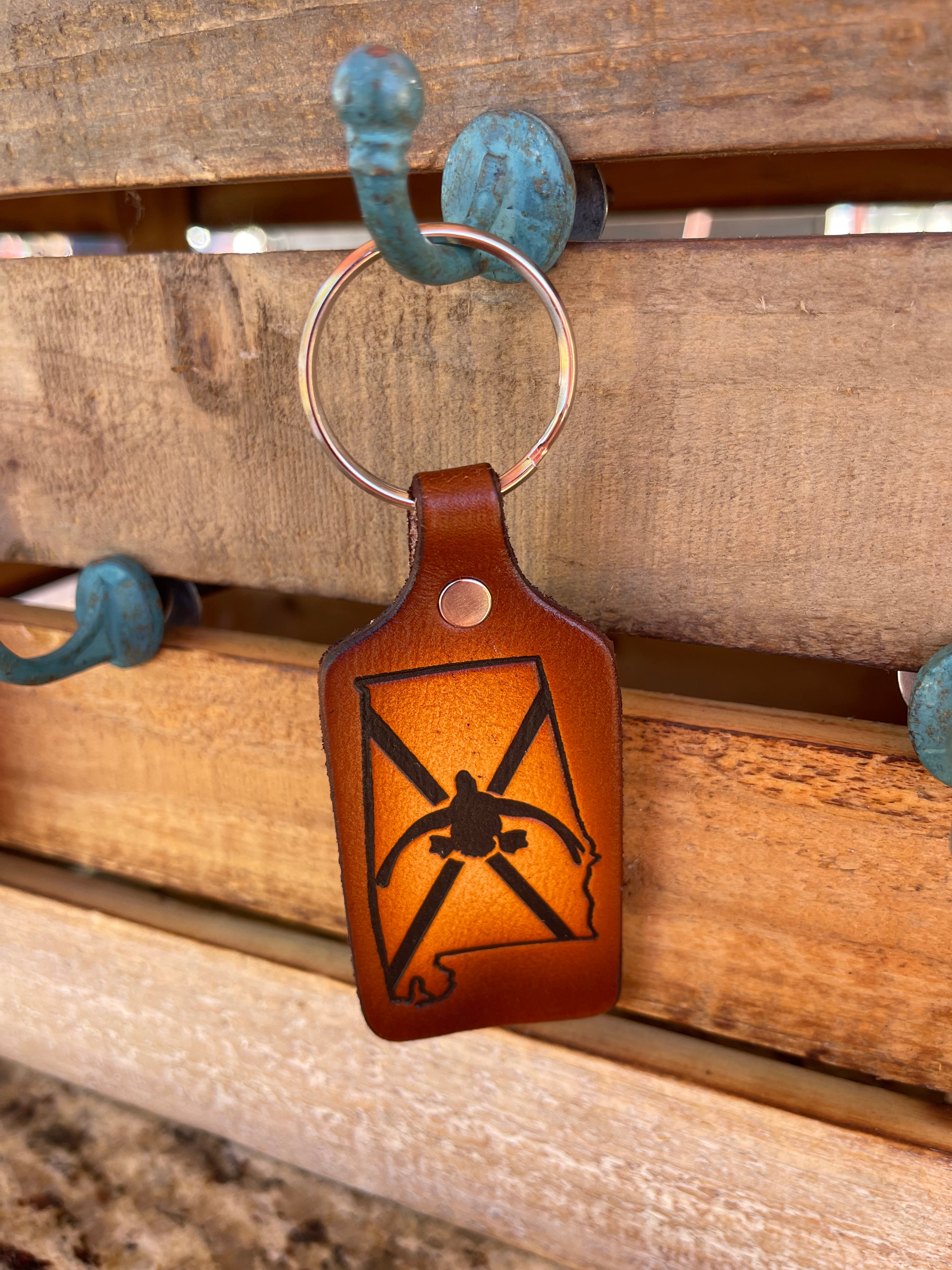 Dixie Cupped- Handcrafted Leather Keychain (tan)