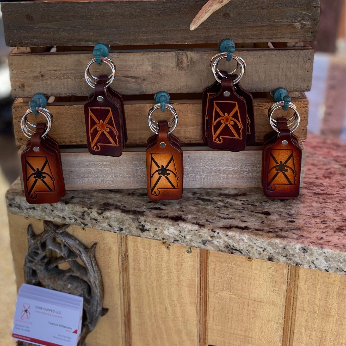 Dixie Cupped- Handcrafted Leather Keychain (tan)